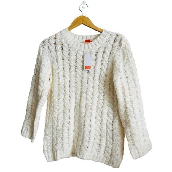 Joe Fresh Women's Pullover Sweater Size Small Ivory 100% Acrylic Cable Knit - Picture 2 of 9